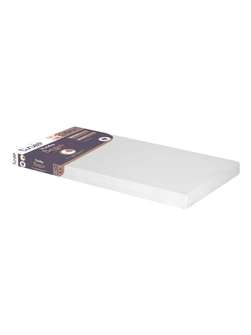 Matelas bébé Basic déhoussable   60 cm x 120 cm x 8 cm   Blanc