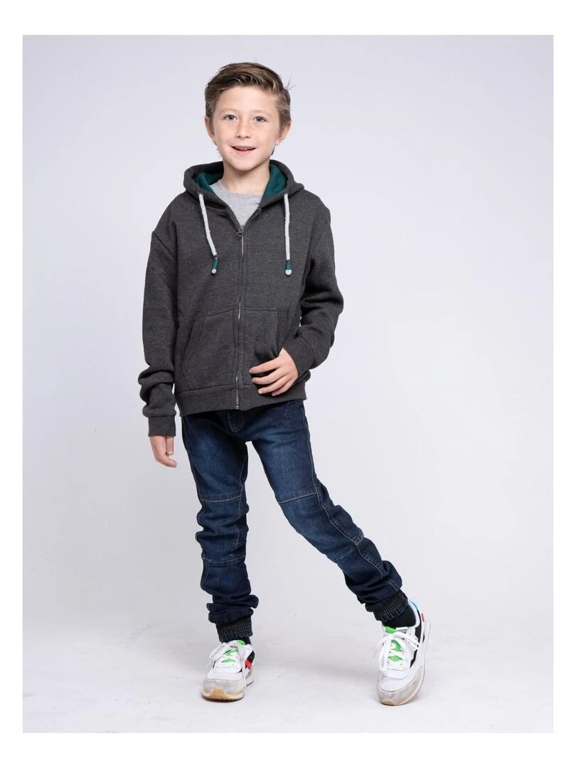 Sweat zippé capuche WAMIN J   Gris foncé