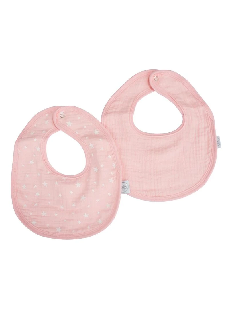 Lot de deux Bavoirs bebe en gaze de coton Rose