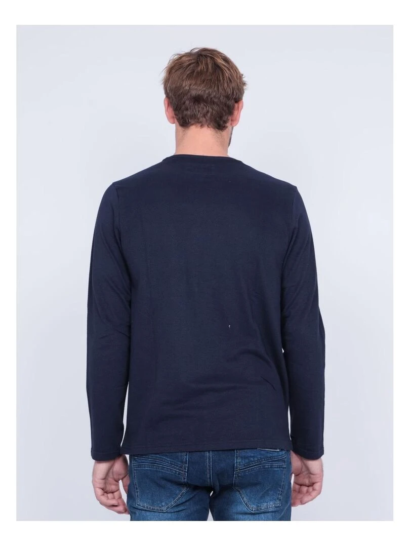 T shirt manches longues col rond pur coton JARGOTTE Bleu marine