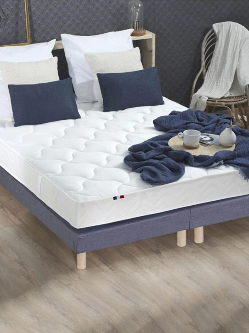 Ensemble Matelas 100% latex 3 zones ESSENTIEL + Sommier Fabriqué en France Sommier Bleu denim Bleu gris