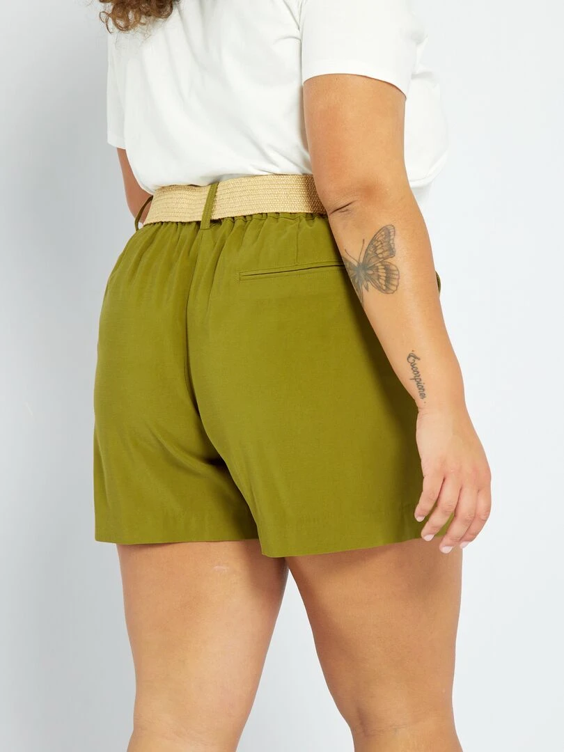 Short en twill avec ceinture   Vert
