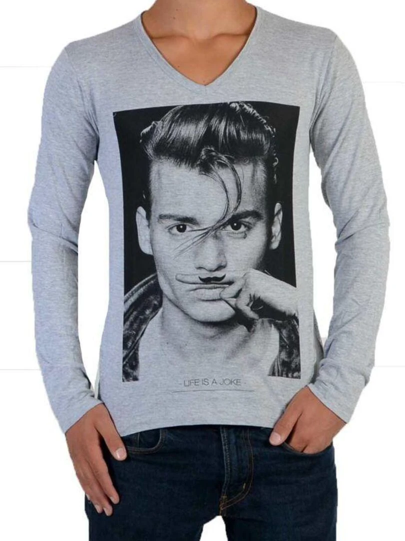 Tee Shirt Little Eleven paris JD LS Mixte Garçon Fille Jonhy Depp Gris