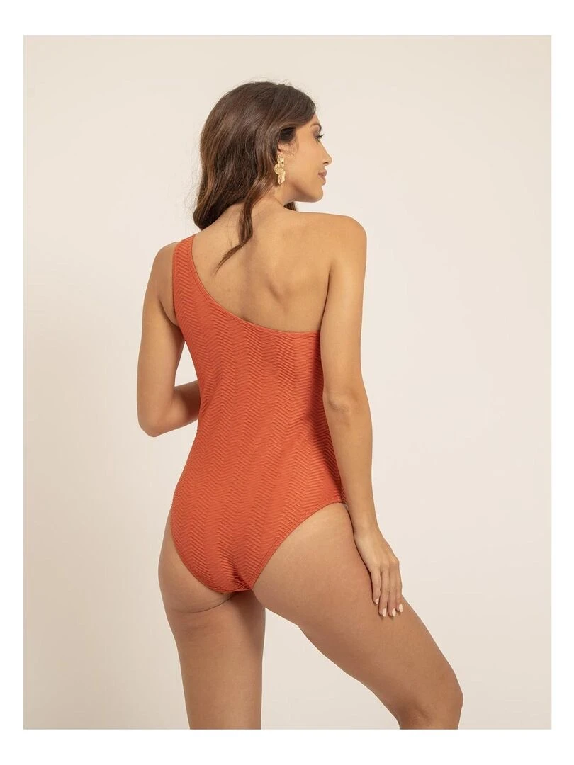 Maillot 1 pièce col asymétrique GEMMA Rouge brique