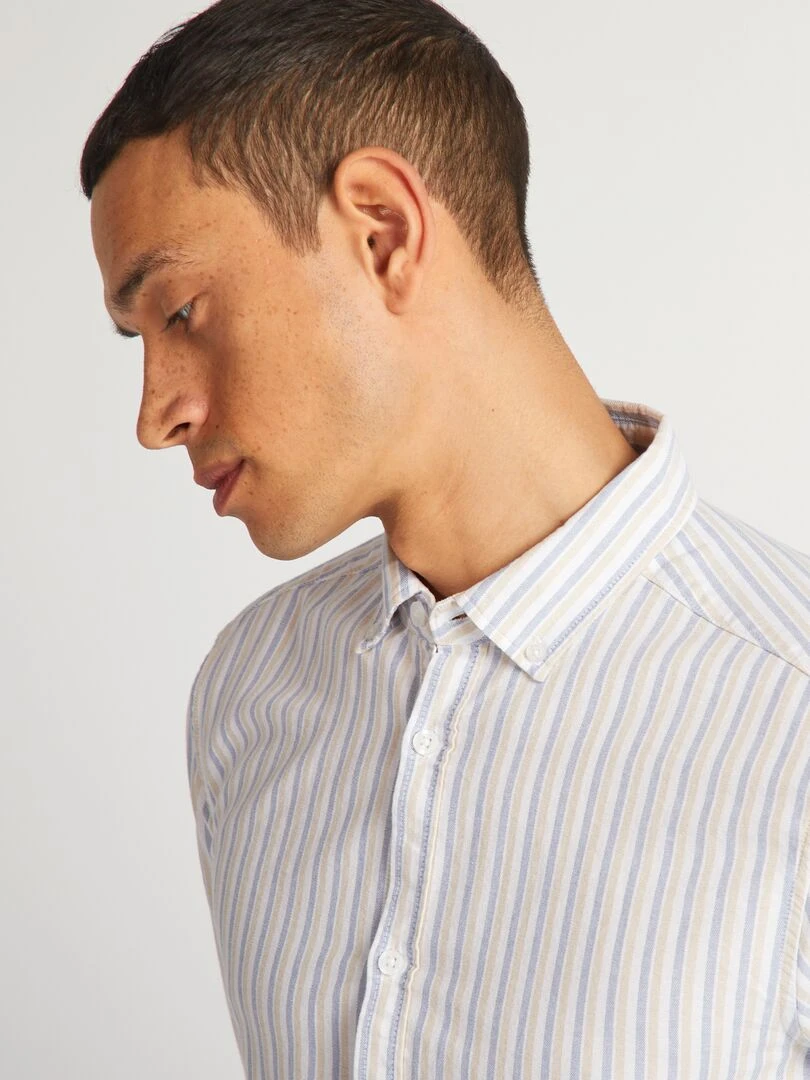 Chemise à coupe droite et à rayures   Bleu/blanc/beige