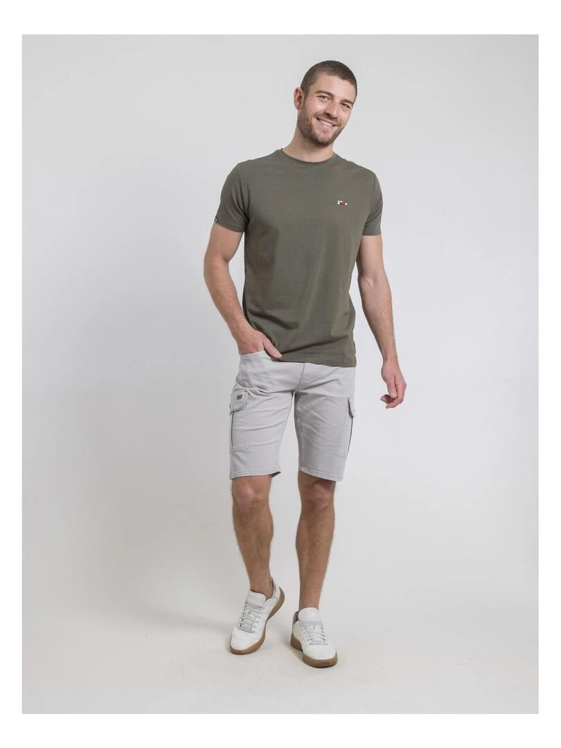 T shirt col rond pur coton NEROTEN   Kaki