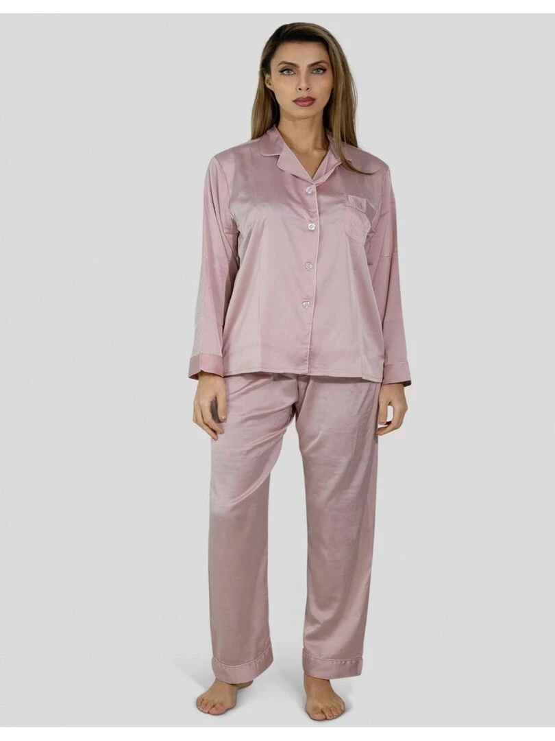 Ensemble Pyjama fluide en satin Kebello   Rose