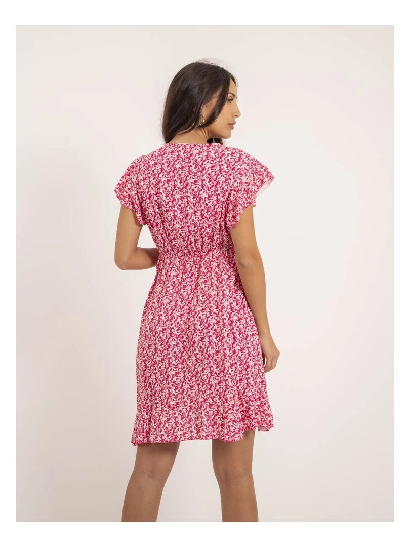 Robe courte portefeuille motifs INEZA Rose