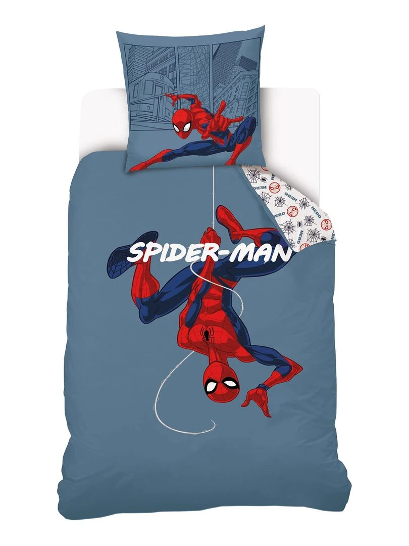 MARVEL Housse de couette Spiderman 140x200 cm 100% Coton Bleu Bleu