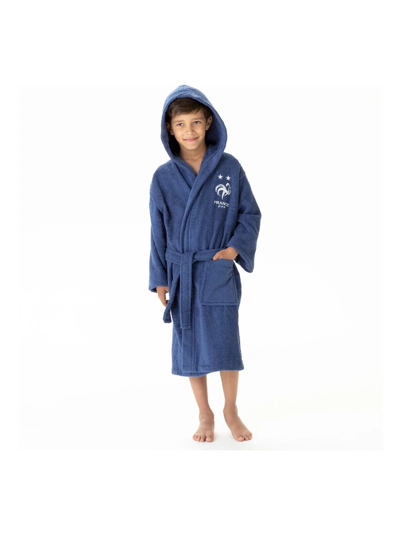 Peignoir enfant à capuche 100% coton FFF CHAMPIONS Bleu
