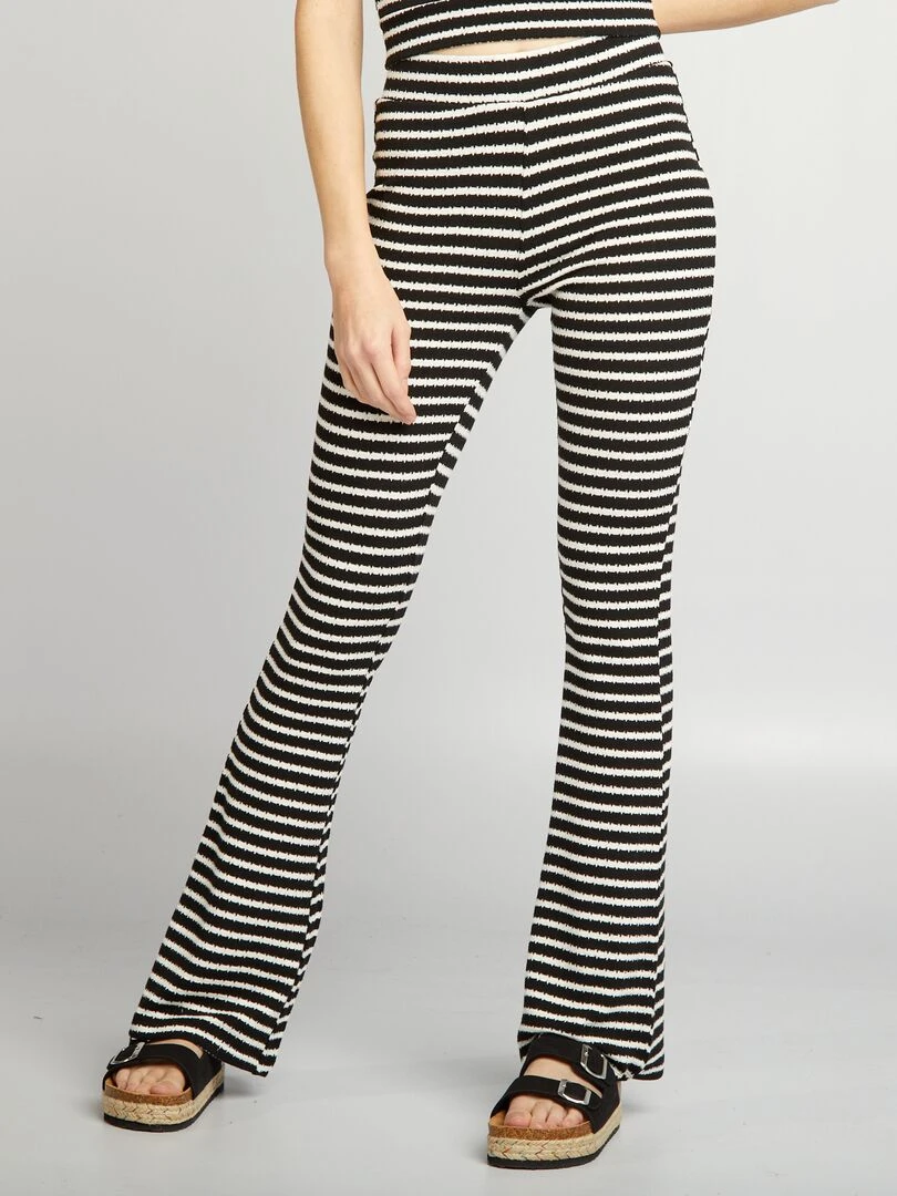 Pantalon flare en maille Rayé noir