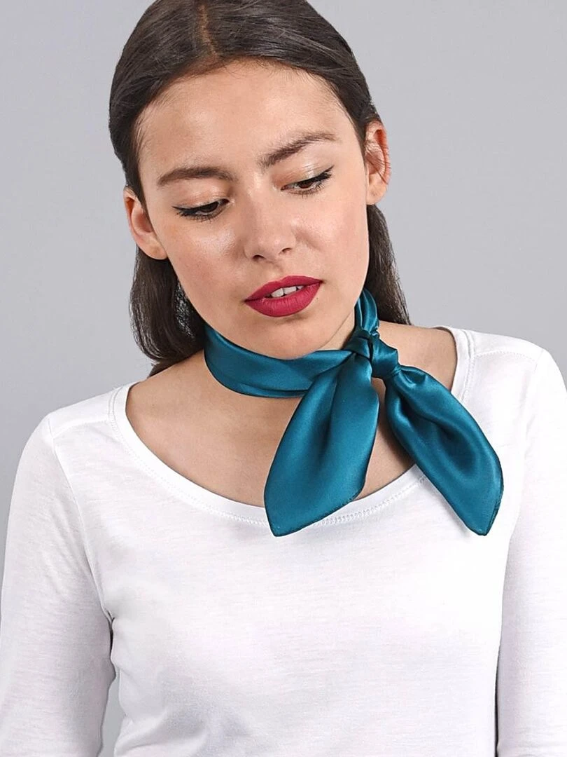 Carré de soie Piccolo uni Bleu pétrole