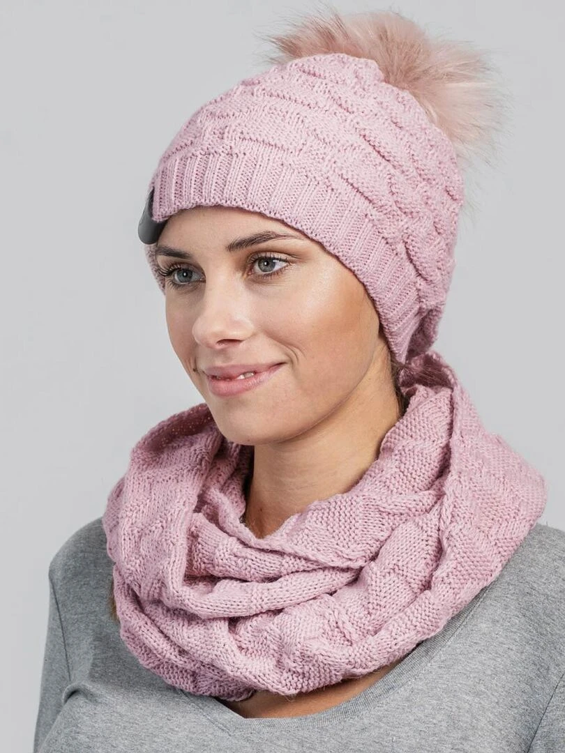 Ensemble Snood Bonnet Wiska Made in UE Rose