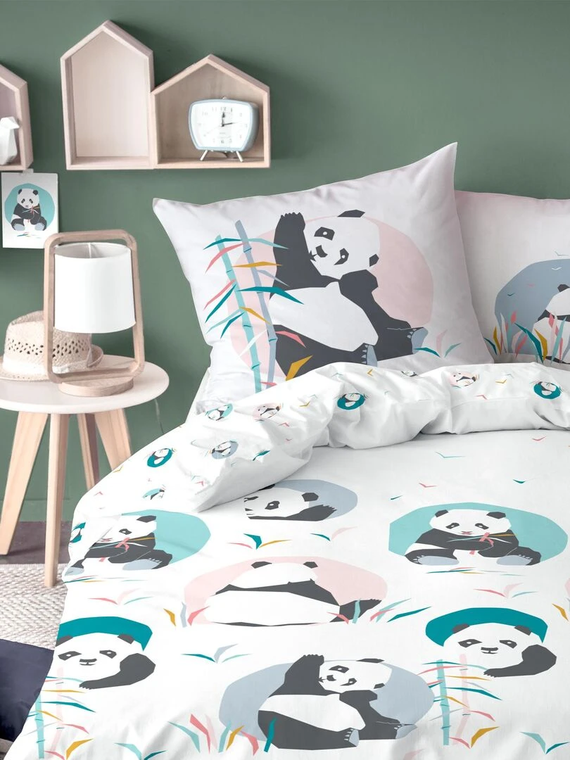 Parure de lit imprimée 100% coton PANDA Blanc