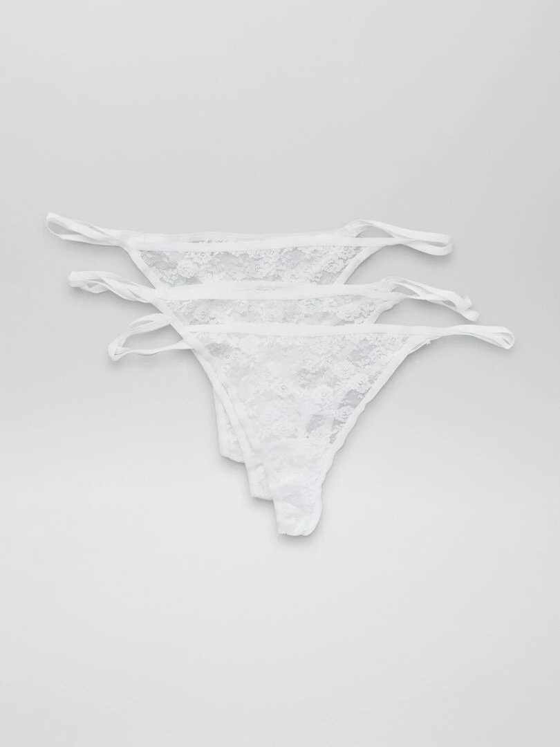 Lot de 3 strings en dentelle blanc