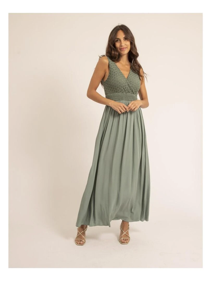 Robe longue dentelle IPALENE   Kaki