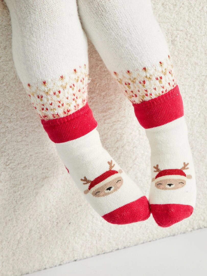Legging en maille + chaussettes de Noël 2 pièces Blanc/rouge