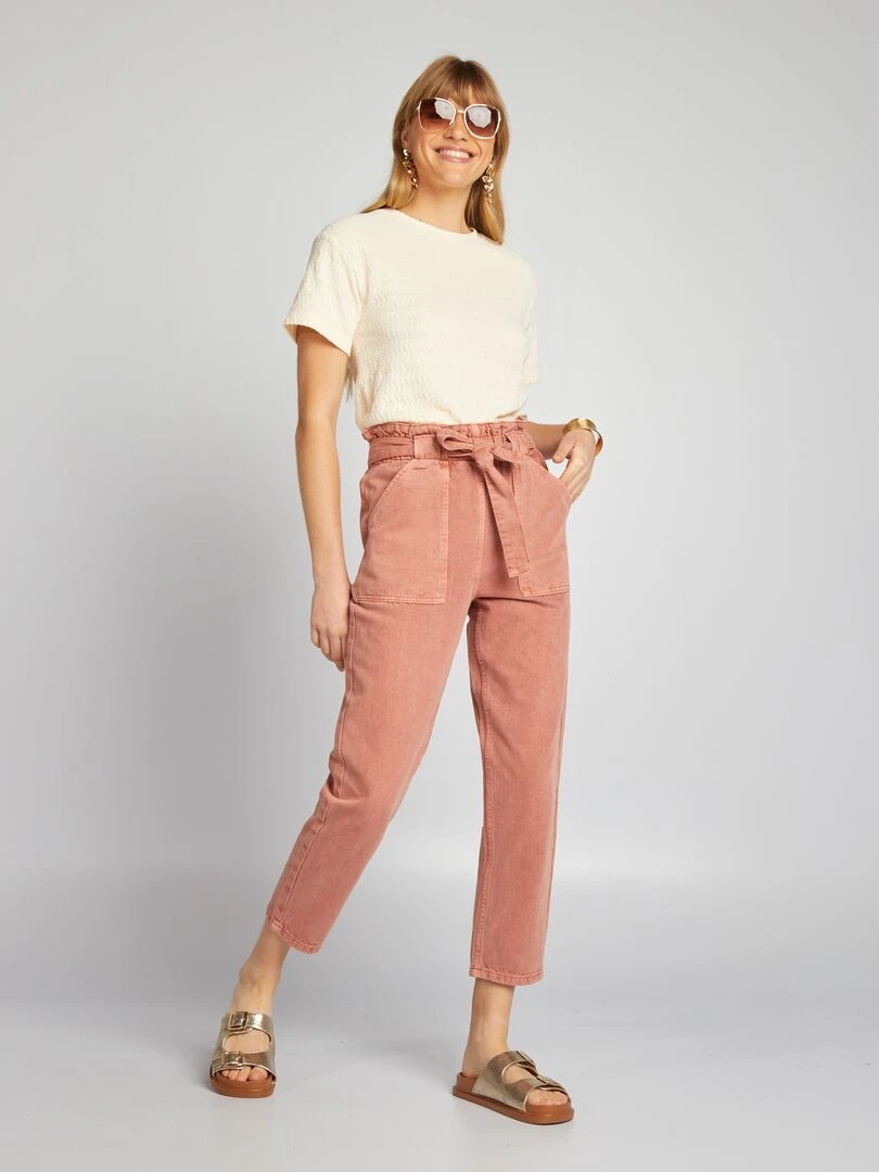T shirt stretch en mailel gaufrée Beige crème