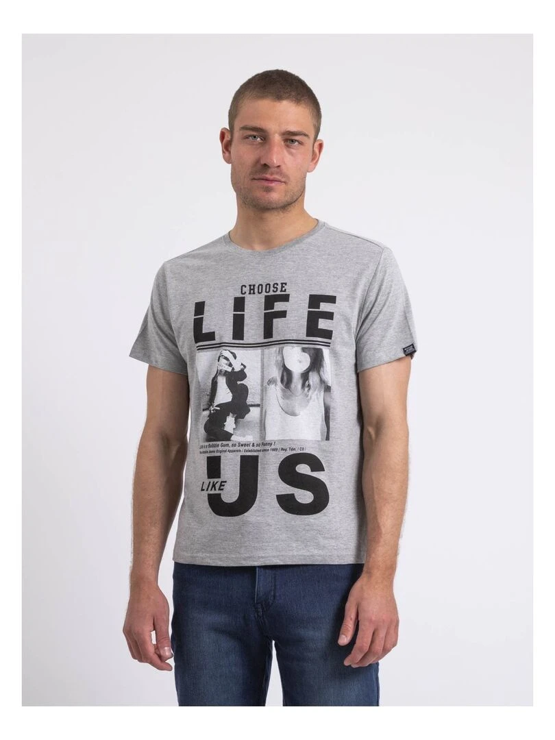 T shirt col rond NIXIROCK Gris