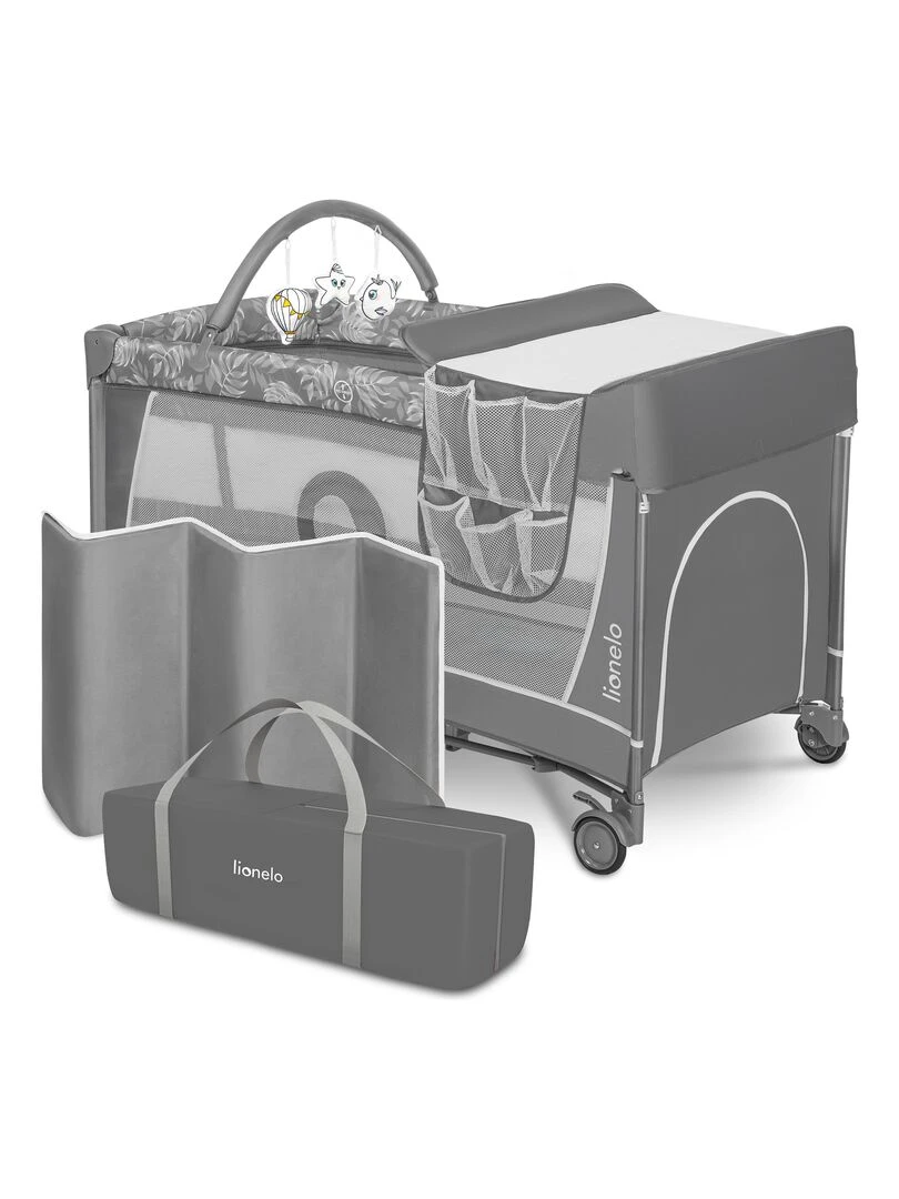LIONELO Flower Lit parapluie bébé 2en1 0 36 mois Sac de Transport Pliage Rapide Roulettes Gris