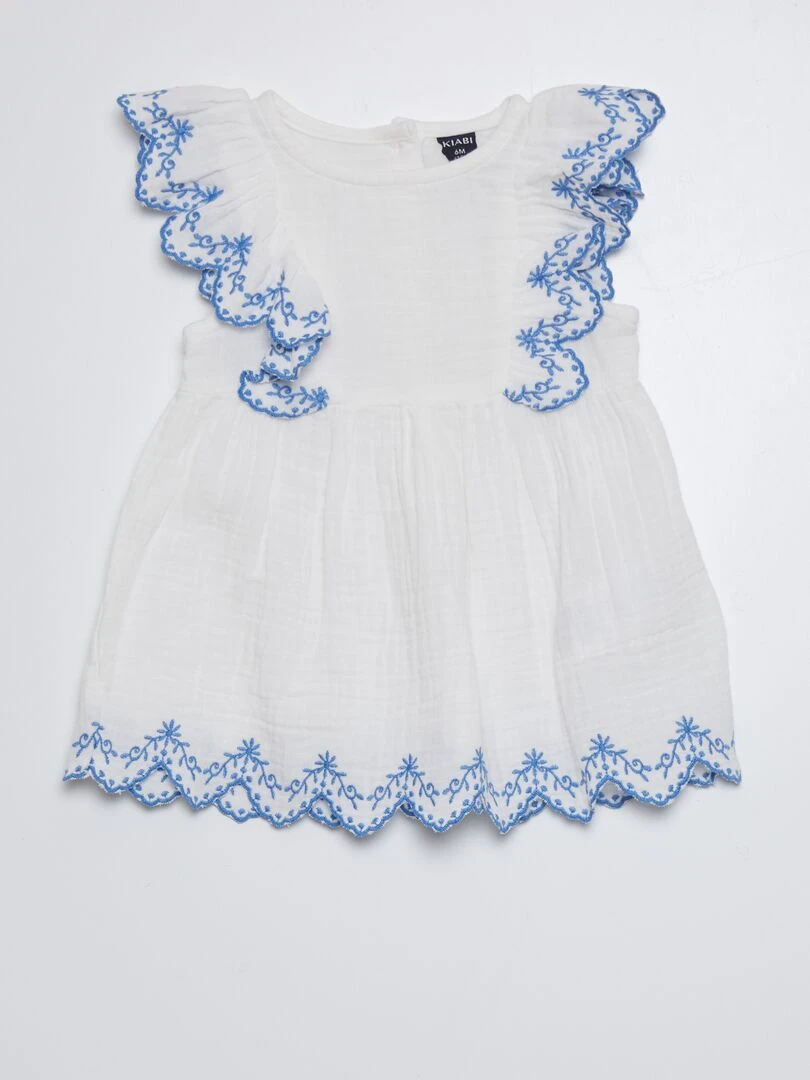 Robe en gaze de coton Blanc/Blue