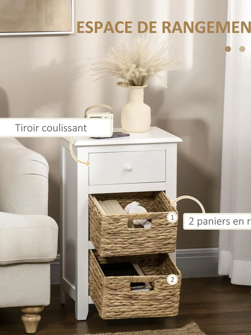 Chiffonnier 3 tiroirs style cosy chic jacynthe d'eau MDF blanc   Blanc