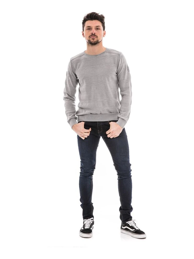 Pull col rond pur coton ADALYS   Gris