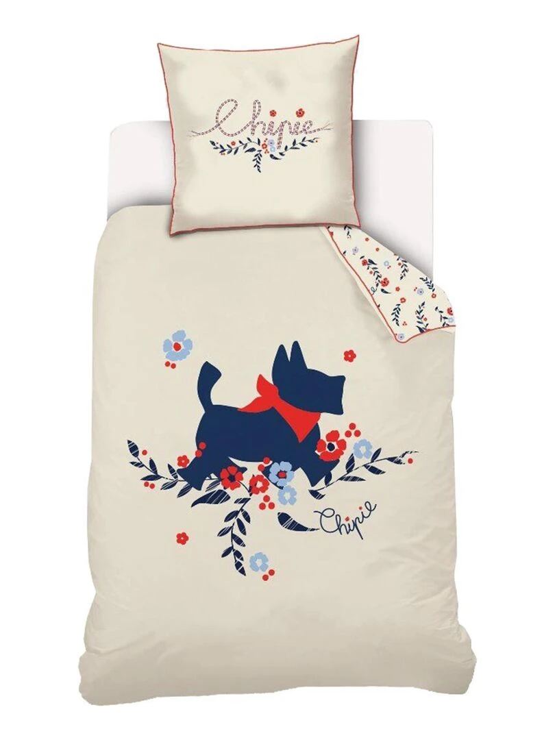 Housse de couette Chipie 140x200 cm et taie d'oreiller 100% Coton Ecru
