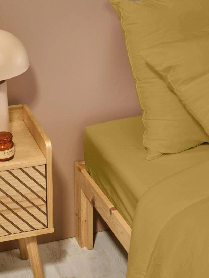 Bleu Câlin   Drap housse uni Percale de coton 80 fils/cm²   Moutarde