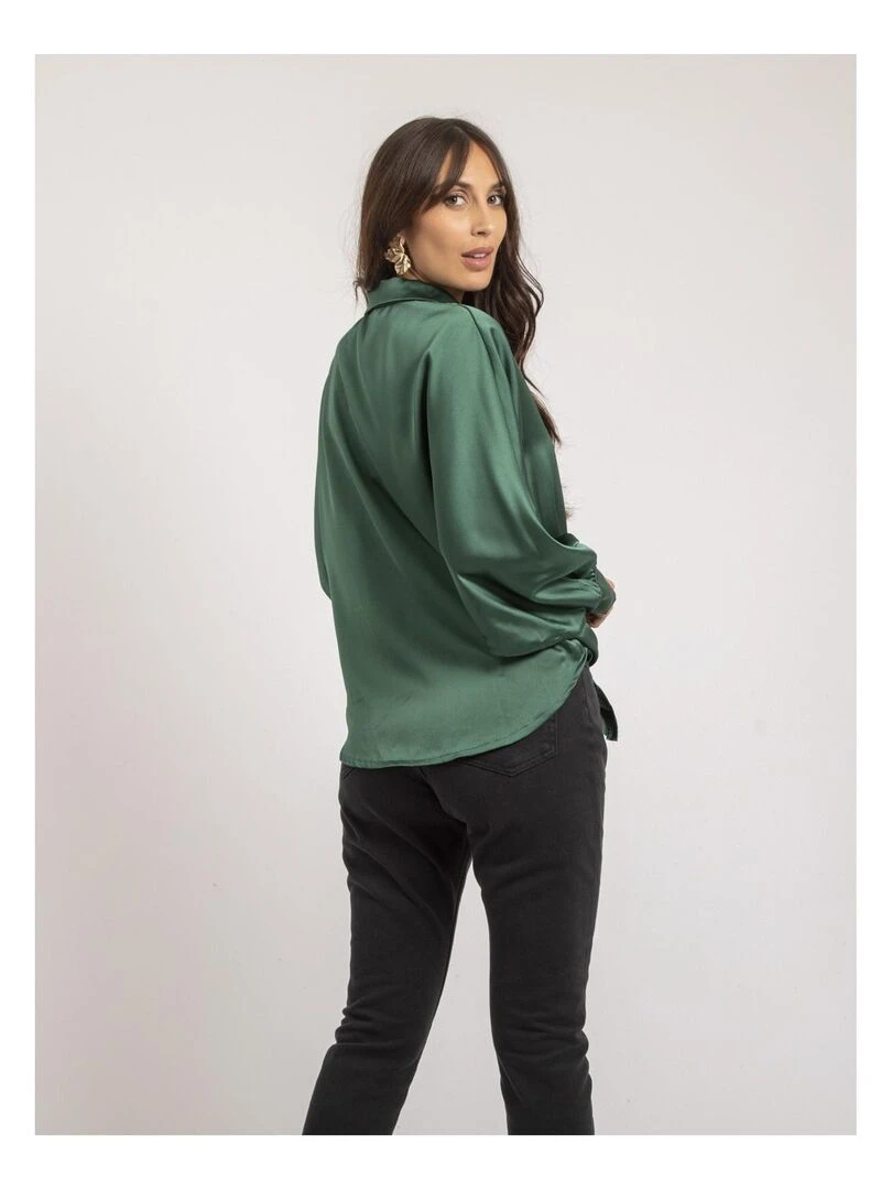Chemise satin à nouer OBANA Vert forêt
