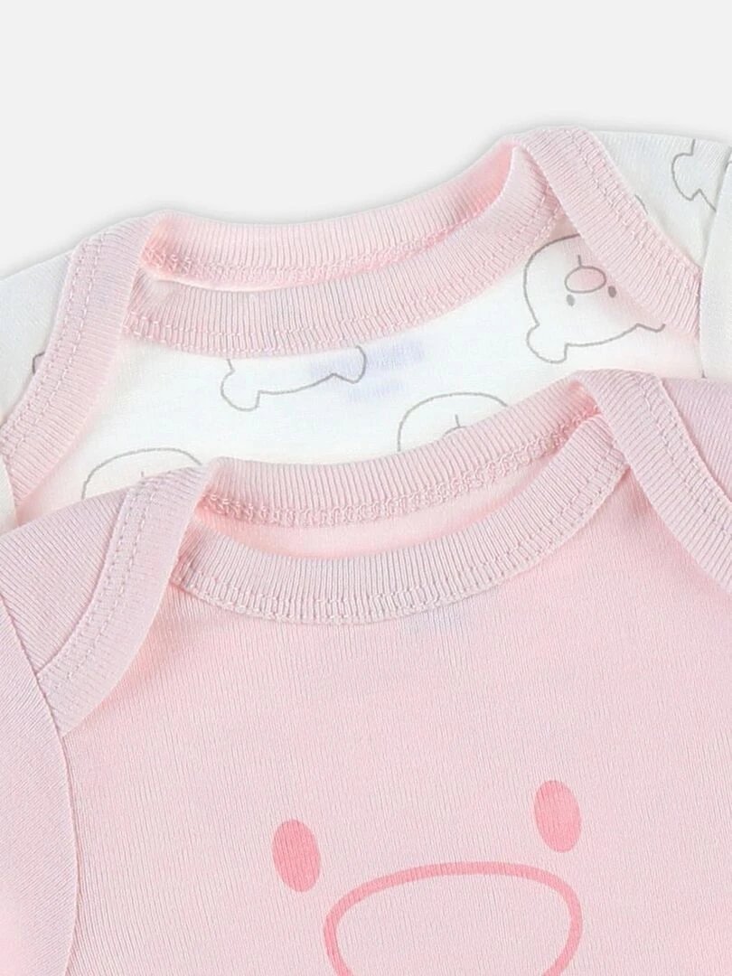 Set de 2 bodys croisés en coton BIO  rose/blanc   Noukie's   Rose