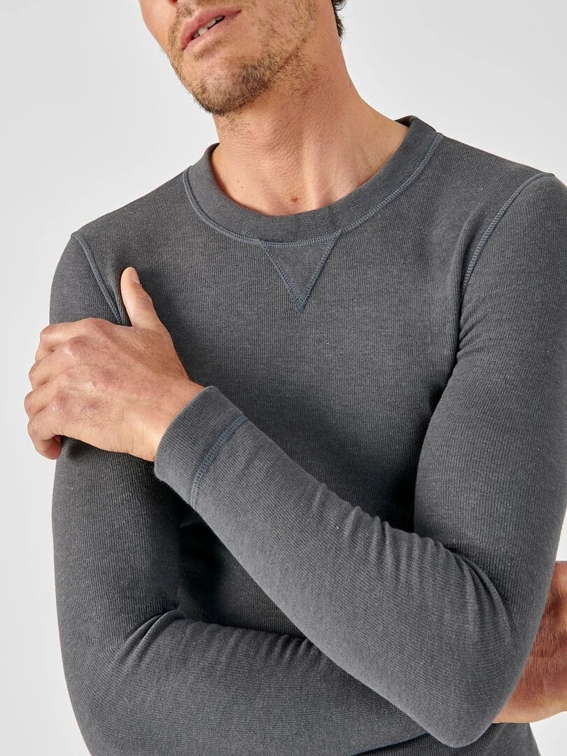 Sweat shirt homme molleton gratté Thermolactyl Sensitive   Damart   Gris foncé