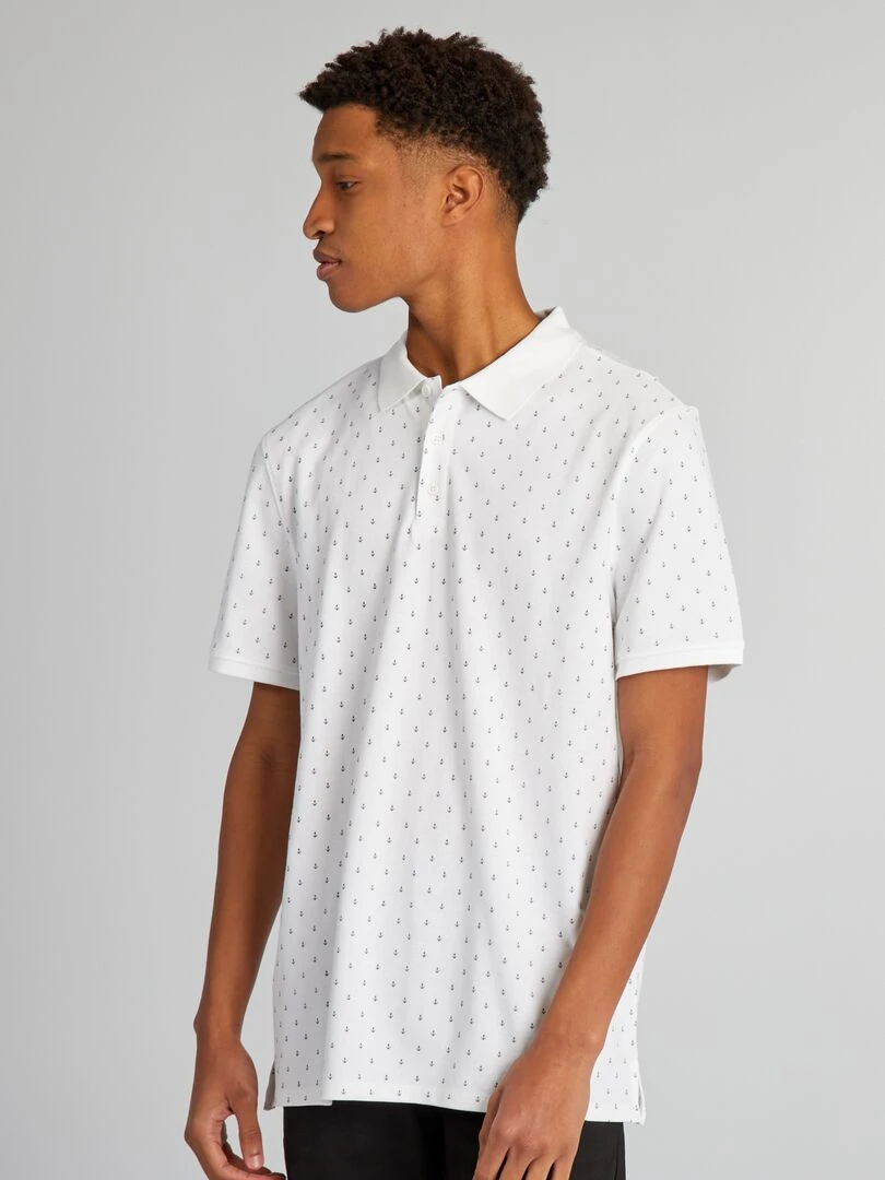 Polo en piqué de coton avec imprimé + d'1m90   Blanc
