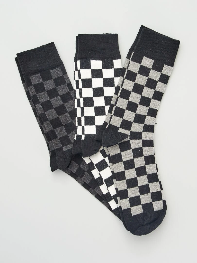 Lot de 3 paires de chaussettes imprimé 'damier' Noir