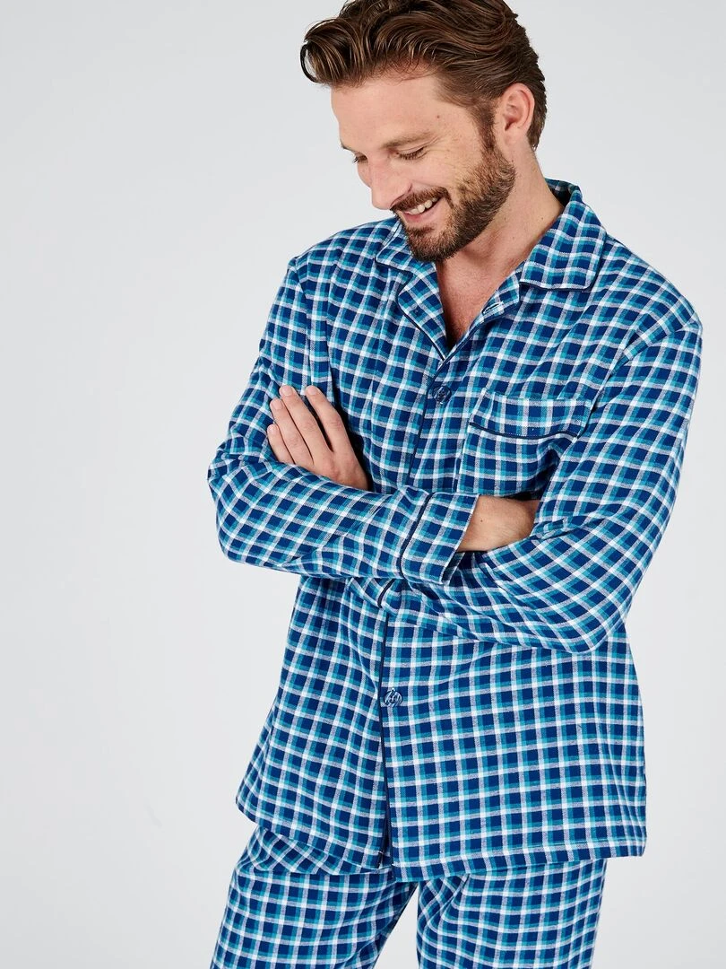 Pyjaveste flanelle grattée pur coton   Damart   Bleu turquoise