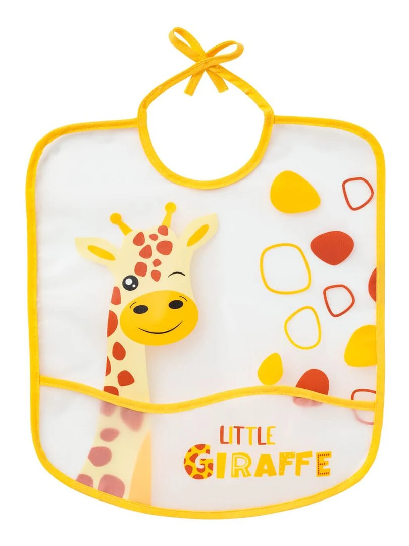 Bavoir 6 mois imperméable à poche 28x32 cm Girafe Jaune