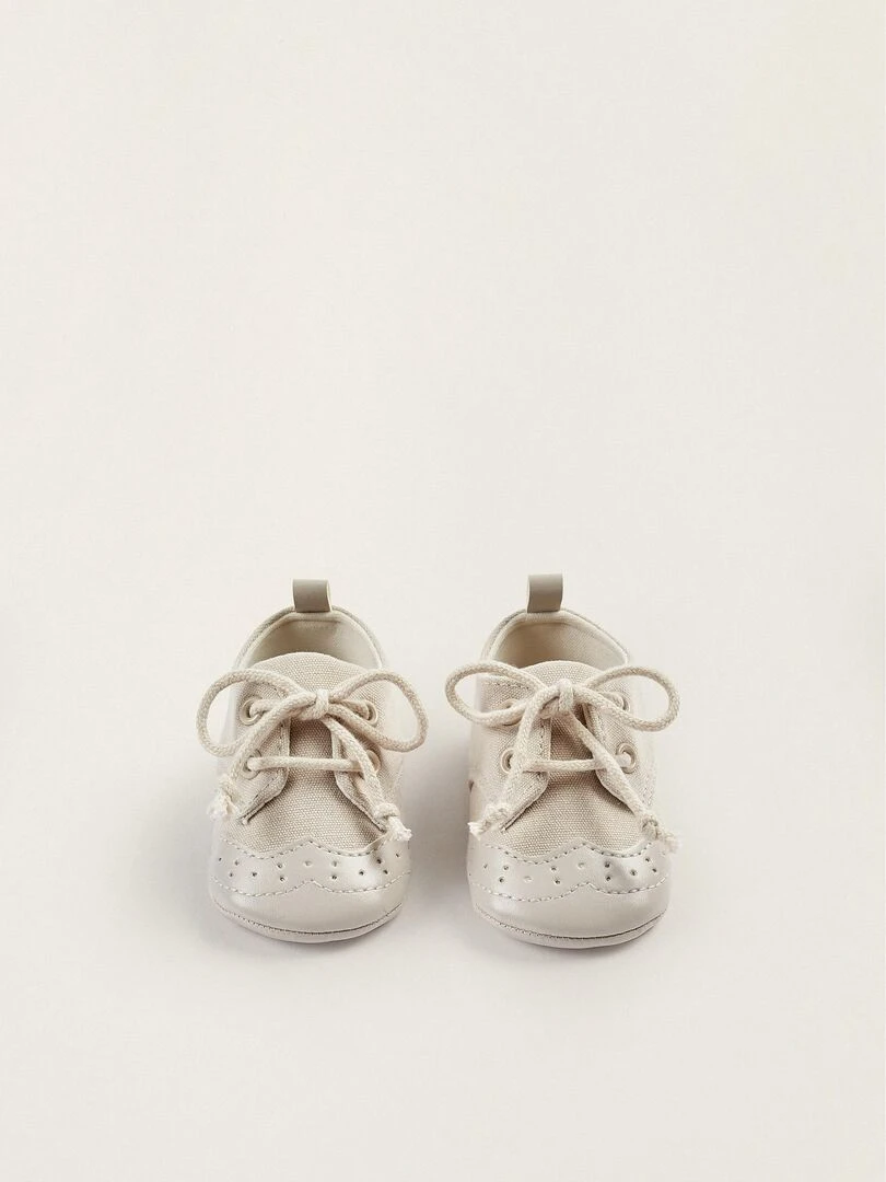 Chaussures en tissu et cuir pour nouveau né ATLANTIC COMPANY Gris clair