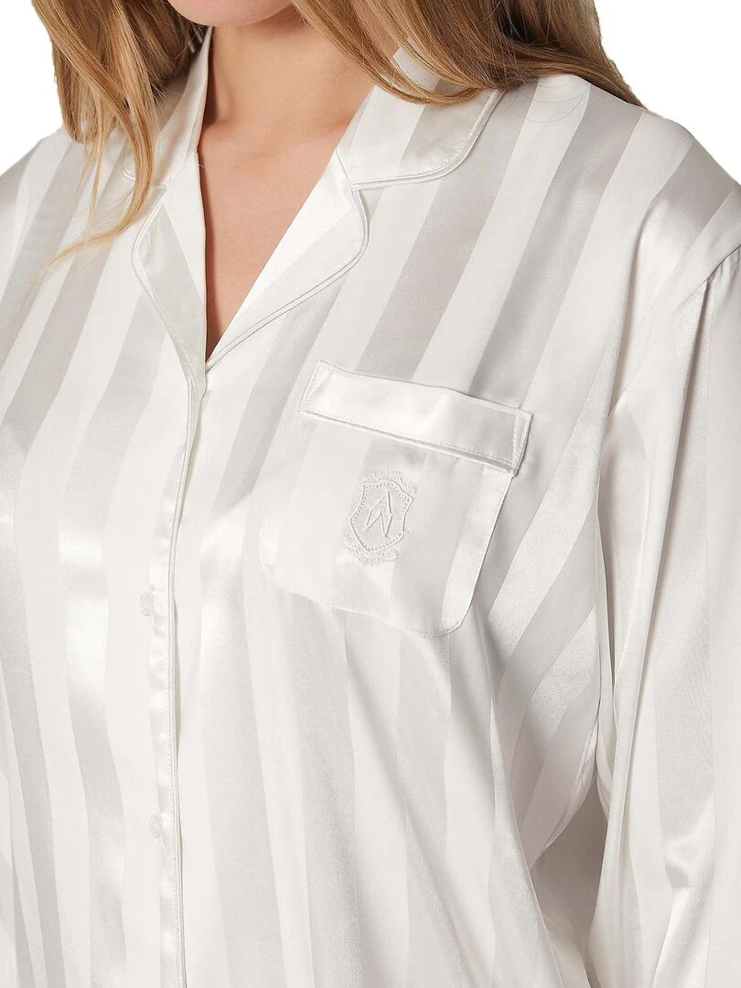 Pyjama chemise et pantalon Satin Stripes   Ecru