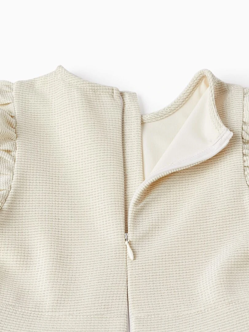 Robe avec fils Lurex et effets iridescents pour fille manches courtes CÉRÉMONIE   Beige