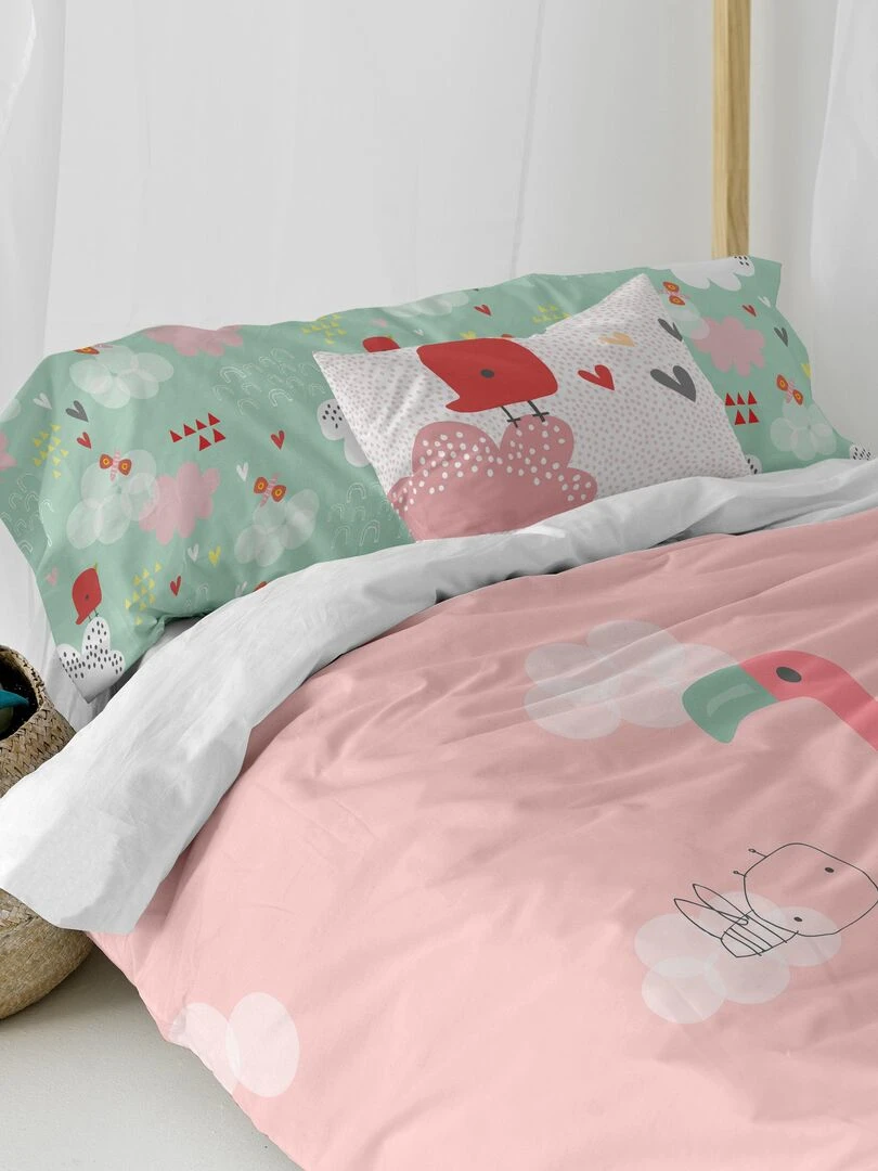Parure housse de couette 2 pièces Hola "Happyfriday"   Rose