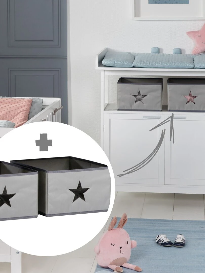 ROBA Commode à langer "Hamburg" à 2 Portes + 2 boîtes de rangement – blanc   Gris
