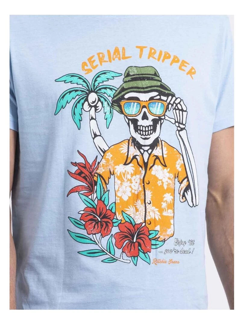 T shirt col rond NULRIK   Bleu ciel