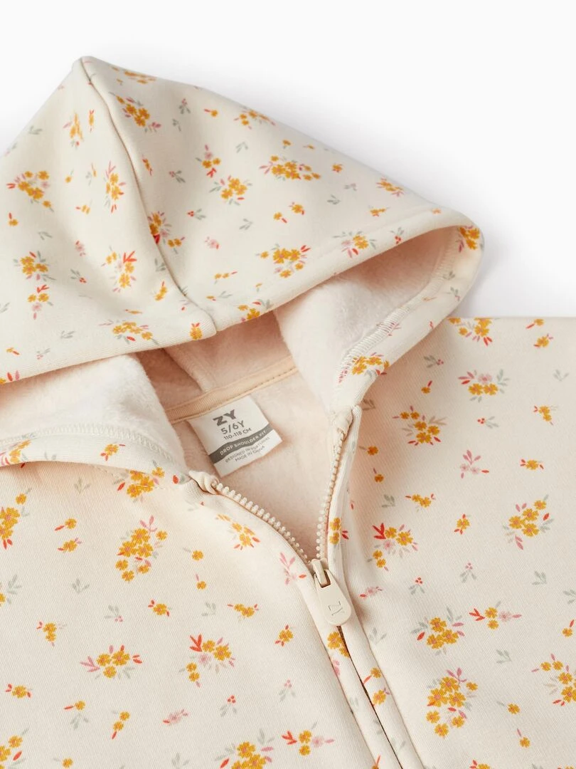 Manteau Matelassé avec Fermeture Éclair et Capuche pour Fille 'Floral'   SWEET FROSTY DREAMS   Beige clair