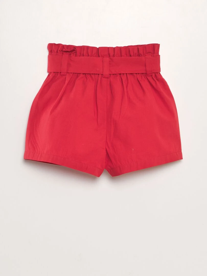 Short ceinturé en popeline Rouge