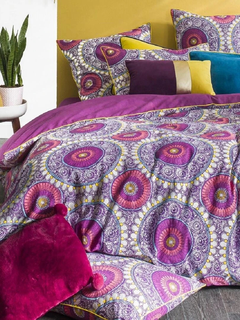 Future Home Parure de lit 2 personnes en satin 78 fils imprimé violet Violet