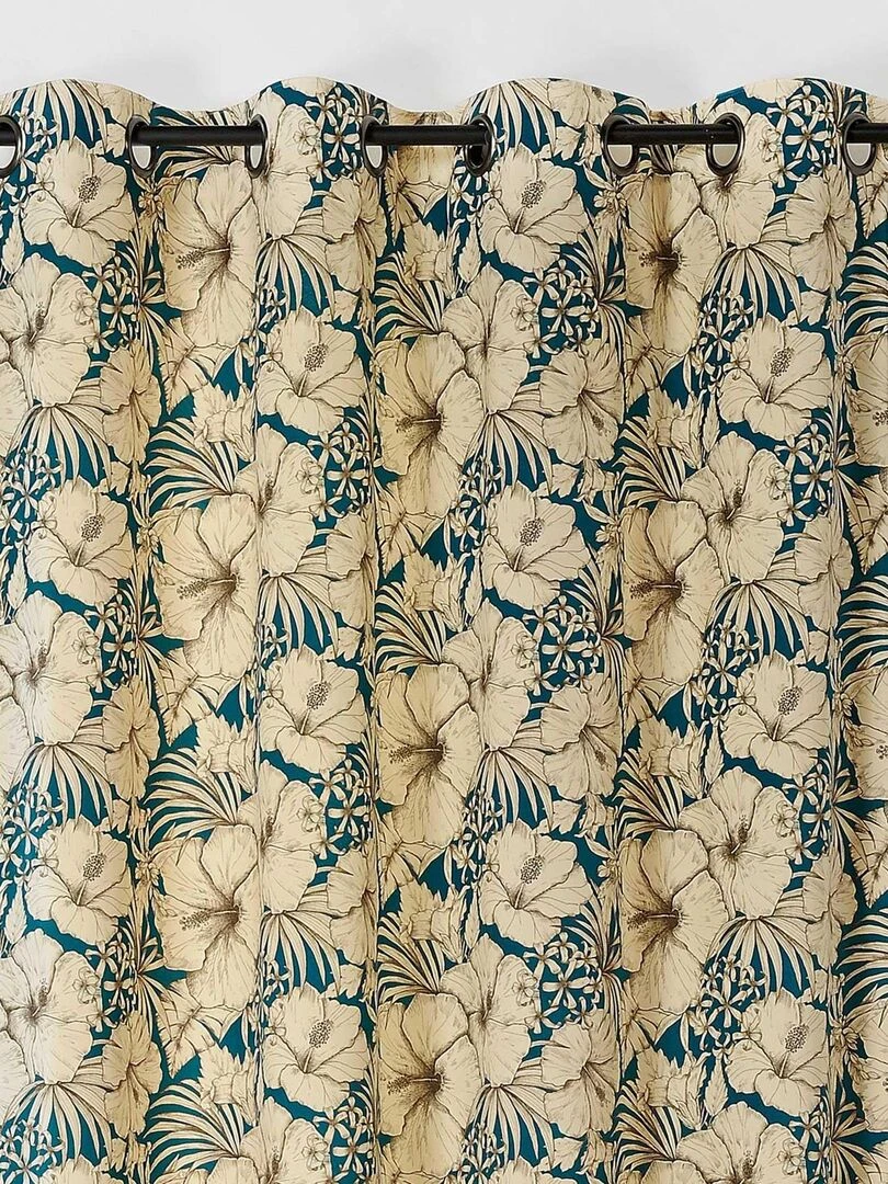 Rideau à motif floral Bleu canard