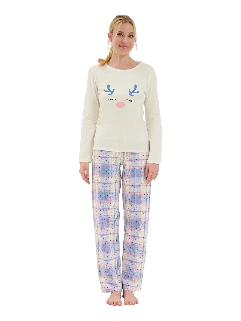 Pyjama pantalon top manches longues Holiday Ecru