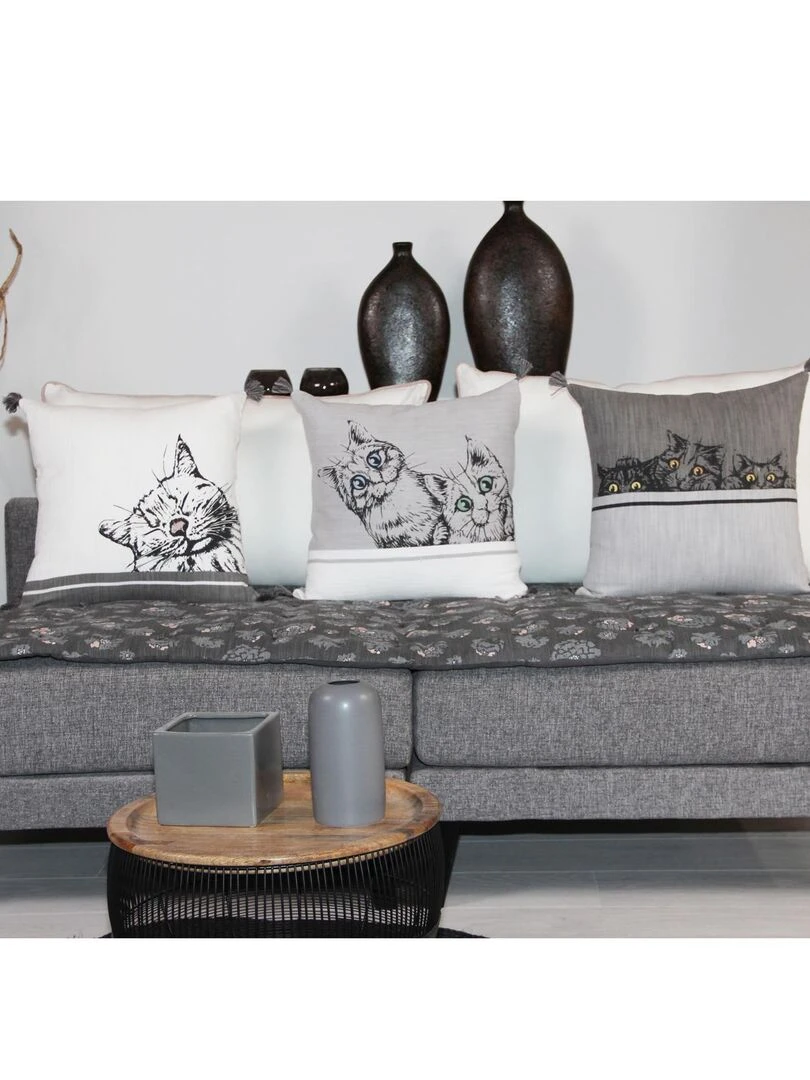Coussin déhoussable Cats   Ecru