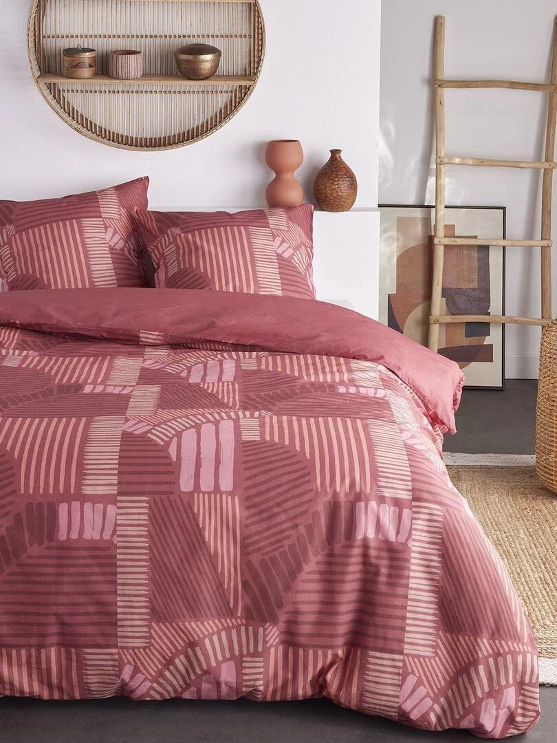 Parure de lit imprimé Graphique Coton SUNSHINE ROWAN Rose