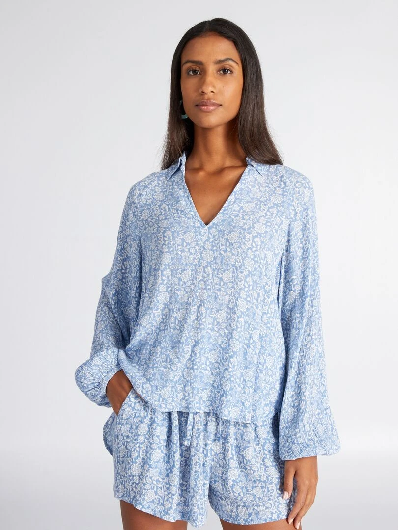 Blouse fluide imprimé cachemire Bleu
